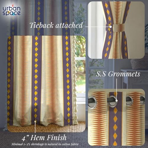 Image of Urban Space Boho Decorative Curtain for Window, 100% Cotton Curtain 5 Feet Long, 1 piece Curtain with Tassels, 60-65% Room Darkening with Tieback and Eyelets (Alora Dark Mauve, 5 Feet)