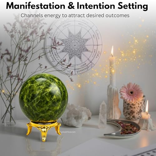 Image of Certified Green Tourmaline in Matrix Crystal Ball for Meditation - Premium Crystal Vastu Items for Home and Feng Shui Items for Good Luck - Ideal for Pooja Supplies and Spiritual Practices (1.5 inch Inch)