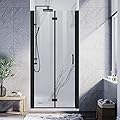 ELEGANT Frameless Bifold Shower Door 34 in.W x 72 in.H Pivot Swing Shower Doors with 1/4 in. Clear Tempered Shower Glass Panel in Matte Black Semi-Frameless Shower Door