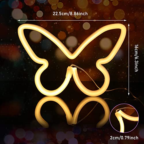 Image of Riakrum 2 Pcs Butterfly Neon Signs LED Lights Decor,Pink, Warm White