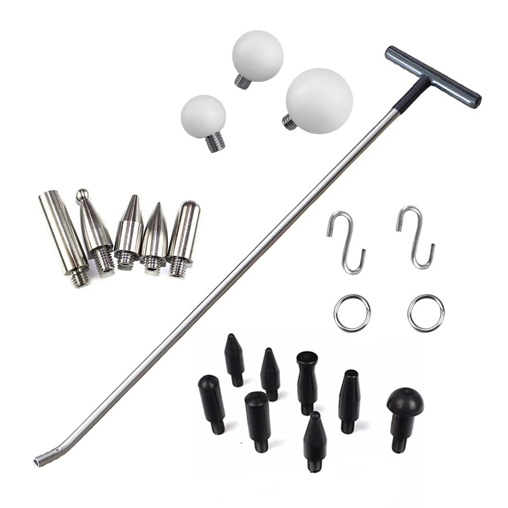 Kit di Aste per la Rimozione delle Ammaccature (21 Pezzi), Asta con Punta Intercambiabile - Diametro 1/2'' (12mm), Strumento Manuale per Riparazione di Ammaccature su Portiere Auto, Grandine