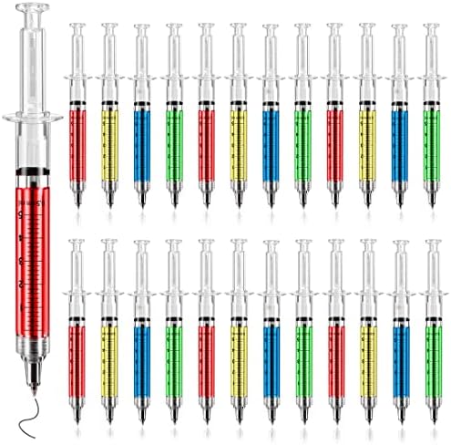 SunAngel Multi-Color Syringe Pen Writes In Black Ink,Nurse pens, Imaginary Doctor Play, Office Supplies (red,green,yellow,blue, 24PCS)