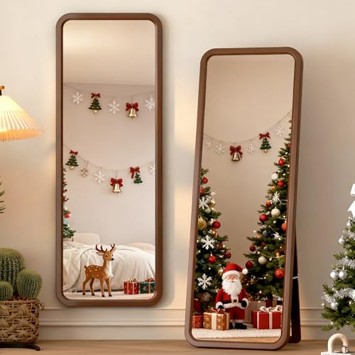 LVSOMT Standspiegel Ganzkörperspiegel Walnuss, 160x55cm Wandspiegel Groß, Ganzkörperspiegel...