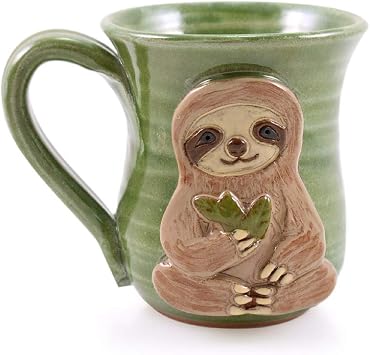 Three-Toed Sloth Mug - American Made Stoneware Pottery, 16-oz