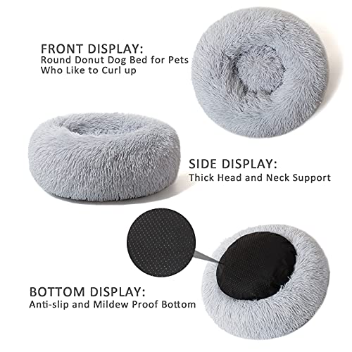 Dancewhale Cat Calming Bed, Donut Plush Round Dog Bed For Small Medium Large Pet, Anti Anxiety Cuddler Soft Cusion Fuzzy Comfy Cat Mat For Puppy Kitten(Grey 19.7") #TOP3