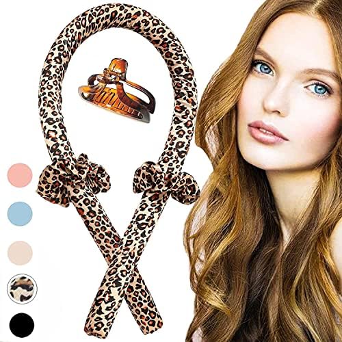 SHEGATO Heatless Hair Curler, Heatless Curling Rod Headband, Heatless Curls for Long Hair, No Heat Silk Curlers, Soft Sponge Hair Rollers, Curling Ribbon and Flexi Rods for Natural Hair (Leopard)