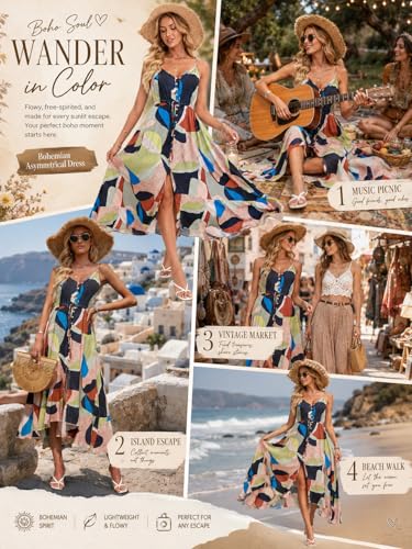 Image of BROVAVE Women's 2026 Summer Casual Boho Sundress Spaghetti Strap Midi Dress