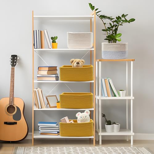 Image of COMFY-HOMI 13 inch x 8.5 inch x 5.1 inch Storage Baskets for Organizing | Cotton Rope Woven Basket | Toy Storage Bin Box | Basket for Shelves, Closet Organizer Bin, Decorative Closet Shelf, 3 Pack