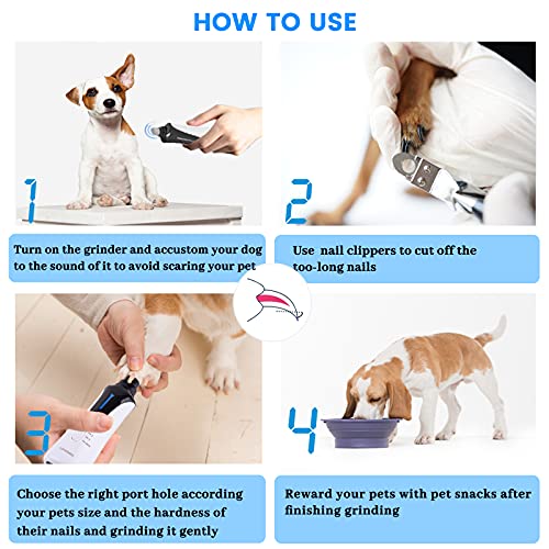 TOPHONIEX Dog Nail Grinder with Clipper and File for Large Medium Small Dogs & Cats Low Noise Powerful USB Rechargeable Pet Claw Trimmer (with Two Diamond Bits) - Thumbnail 4