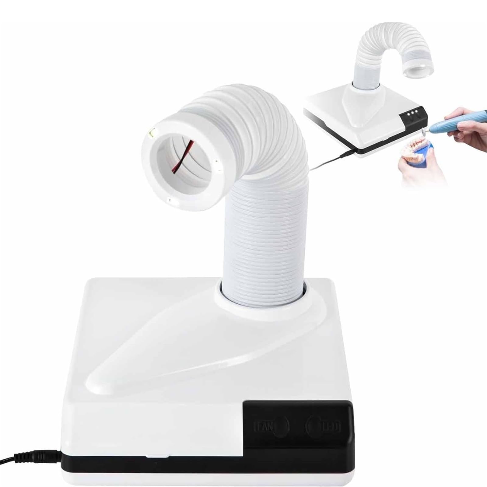 Odpylacz do polerowania zębów 60 W, odpylacz do polerowania zębów LED z wysuwaną rurą ssącą, urządzenie ssące do polerowania w laboratorium dentystycznym, kolor biały
