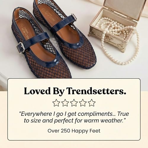 Image of EMMA NEW YORK Mesh Ballet Flats for Women, Mary Jane Mesh Ballet Flats Shoes for Women with Buckle Strap