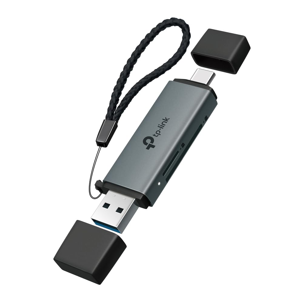 TP-Link UA430D | USB 3.0 Type-C & Type-A SD/microSD Kart Okuyucu | 5 Gbps Hız, UHS-I 200 MB/s, Çift Kart Eşzamanlı Okuma/Yazma, 2TB’a Kadar Destek, Alüminyum Gövde, Tak-Çalıştır