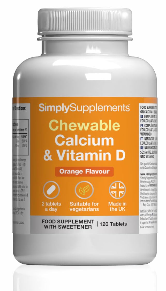 Chewable Calcium & Vitamin D3 | Supports Bone & Muscle Function | Delicious Orange Flavour | Vegetarian Friendly | 120 Tablets = 2 Months’ Supply | GMP-Certified & UK-Made