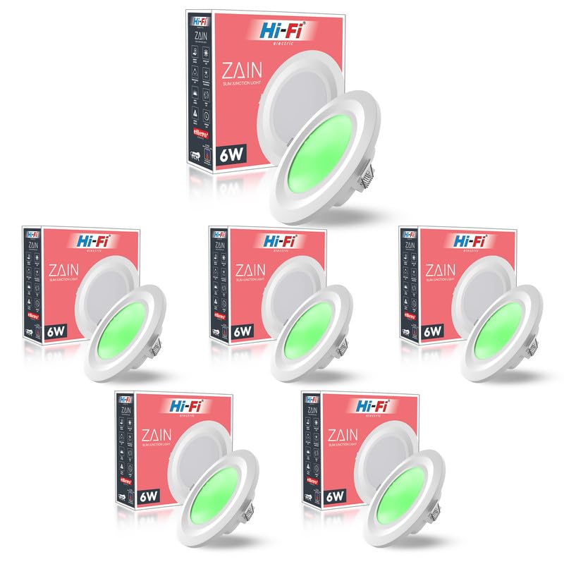 Image of elleys' Zain 6 Watt Junction Box Led Ceiling Light| Cut Out- 75 mm|BIS Certified| Green Color Ceiling Light for Hall,Room,Office | Led Downlighter Colour (Green) Pack of 6
