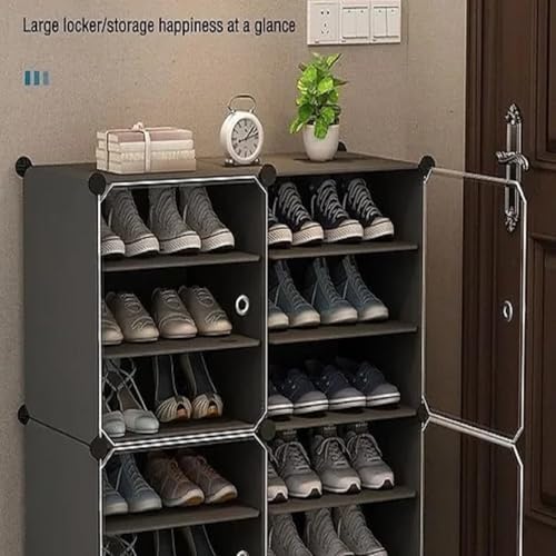 Image of Shoe Rack Multipurpose 5 Shelves Shoe Rack with Zip Door Cover & Side Pockets, Multiuse Wide Shelve,Rack for Footwear, Toys, Clothes (Grey, 18-Layer)