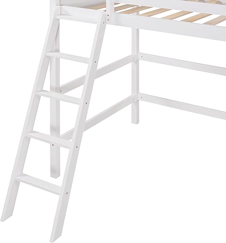 Miniatura 4 de Base de cama tipo loft de madera de tamaño individual con escalera, diseño que ahorra espacio para niños, adolescentes y adultos