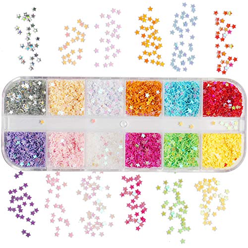 12 Color Nail Art Star Sequins Decals Glitter Paillette Acrylic UV Gel False Tips DIY Decorations