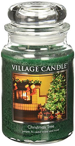 Village Candle Christmas Tree Large Glass Apothecary Jar Scented Candle 26oz Green