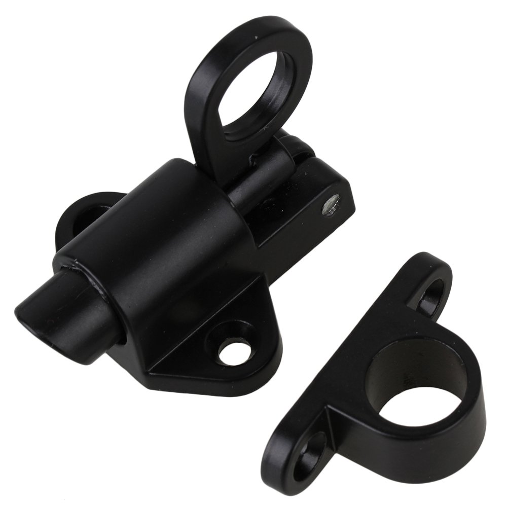 BQLZR Black Aluminum Window Cabinet Pull Ring Spring Load Automatic Door Bolt Latches Lock with Screws, 58 x 44mm/2.28 x 1.73"(L x W) - Image 2