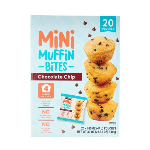 Mini Chocolate Chip Muffin Bites, 1.65 oz Snack Size Baked Goods, 20 Count Package