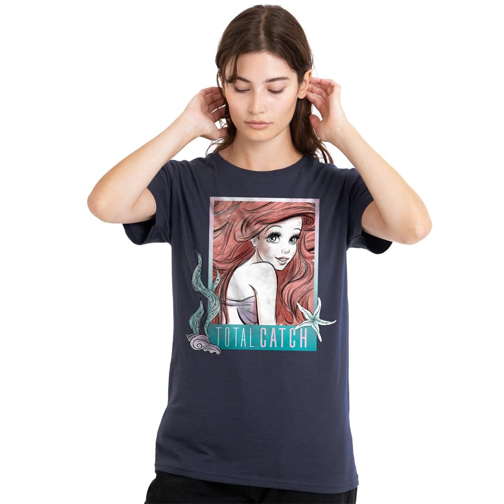 The Little Mermaid Ariel Total Catch Ladies T Shirt, Deep Navy, Medium