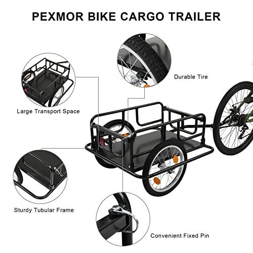 Image of PEXMOR Foldable Bike Cargo Trailer with Universal Bike Hitch, Bicycle Wagon Trailer with 16 inch Wheels & Reflectors, Large Loading Bike Trailer Storage Cart