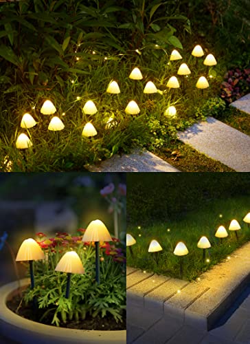 Solar Mushroom Garden Lights for Outside, 20 LED 32.8FT Solar Pathway Lights Outdoor Waterproof for Fence with 8 Lightin - Additional View