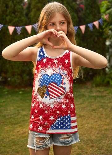 Image of 4th of July Girls Flag Tank Top Back Bow Sleeveless Patriotic Holidays T-Shirt 4-14 Years