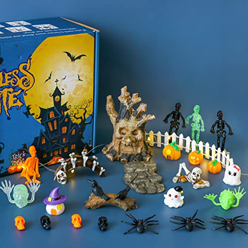 Miniature Halloween Fairy Garden Set - Diy Mini Halloween Garden Accessories Kit Fall Autumn Garden Ornaments Decors String Light Ghost Pumpkin Spiders Witch Skull Halloween Cake Dollhouse Decor #TOP1
