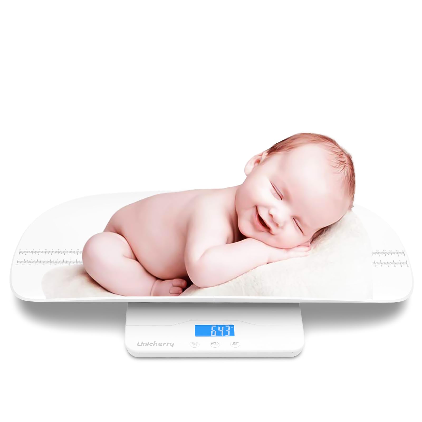 UNICHERRY Baby Scale, Baby Weighing Scale, Removable Tray, Baby Scale Digital with Tare and Hold Functions, Accurately Measure Baby, Pet and Adult (Max: 100kg)