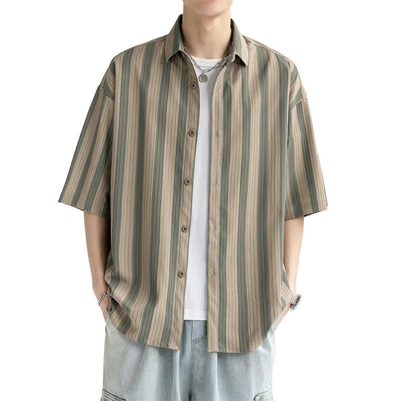 Chemise décontractée rayée homme manches courtes style rétro vintage