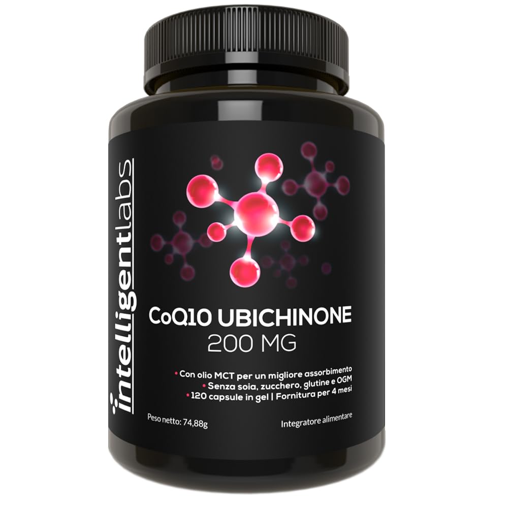 Coq10 Ubichinone in Softgel Da 200 Mg Di Intelligent Labs | 120 Porzioni | Softgel Facili Da Ingerire E Ad Elevata Potenza