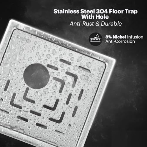 Image of Shower Drain Channel Invisible Floor Drainer with Cockroach Trap 304 Stainless Steel Drain Jali with Collar (Curl Floor Drain with Hole 6x6)