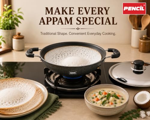 Image of Pencil Signature Non-Stick Appachatti /Appachetty with Steel Lid | Versatile Cookware for Perfectly Crafted Delights | Gas Top Compatible