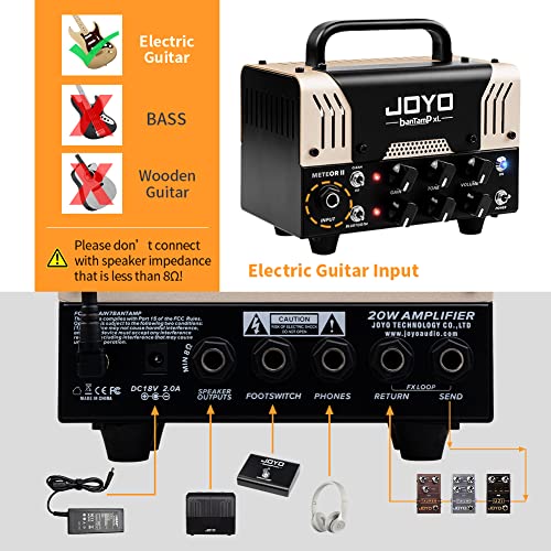 Image of JOYO 20W Guitar Amp Head High Gain Hybrid Tube Preamp with 12AX7, Dual Channel Clean /Distortion, FX Loop, Bluetooth Streaming & Headphone Out, Require 8Ω Speaker Cab (Meteor II)