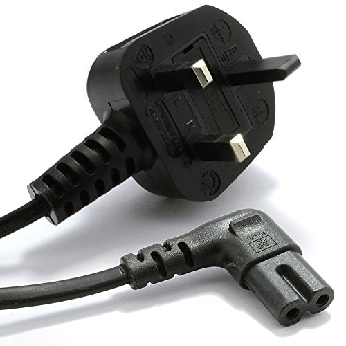 kenable Power Cord UK Plug to Right Angle Figure 8 C7 Lead Cable Space-Saving Design for TVs Radios Laptops Black 2m