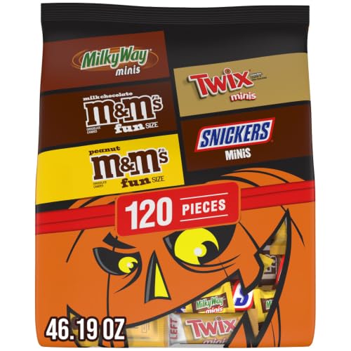 M&M'S, SNICKERS, TWIX & MILKY WAY Milk Chocolate Halloween Candy Bag Variety Pack, Assorted Chocolate Candy for Halloween Party Favors, Trick or Treating and More, 120 Ct Bag