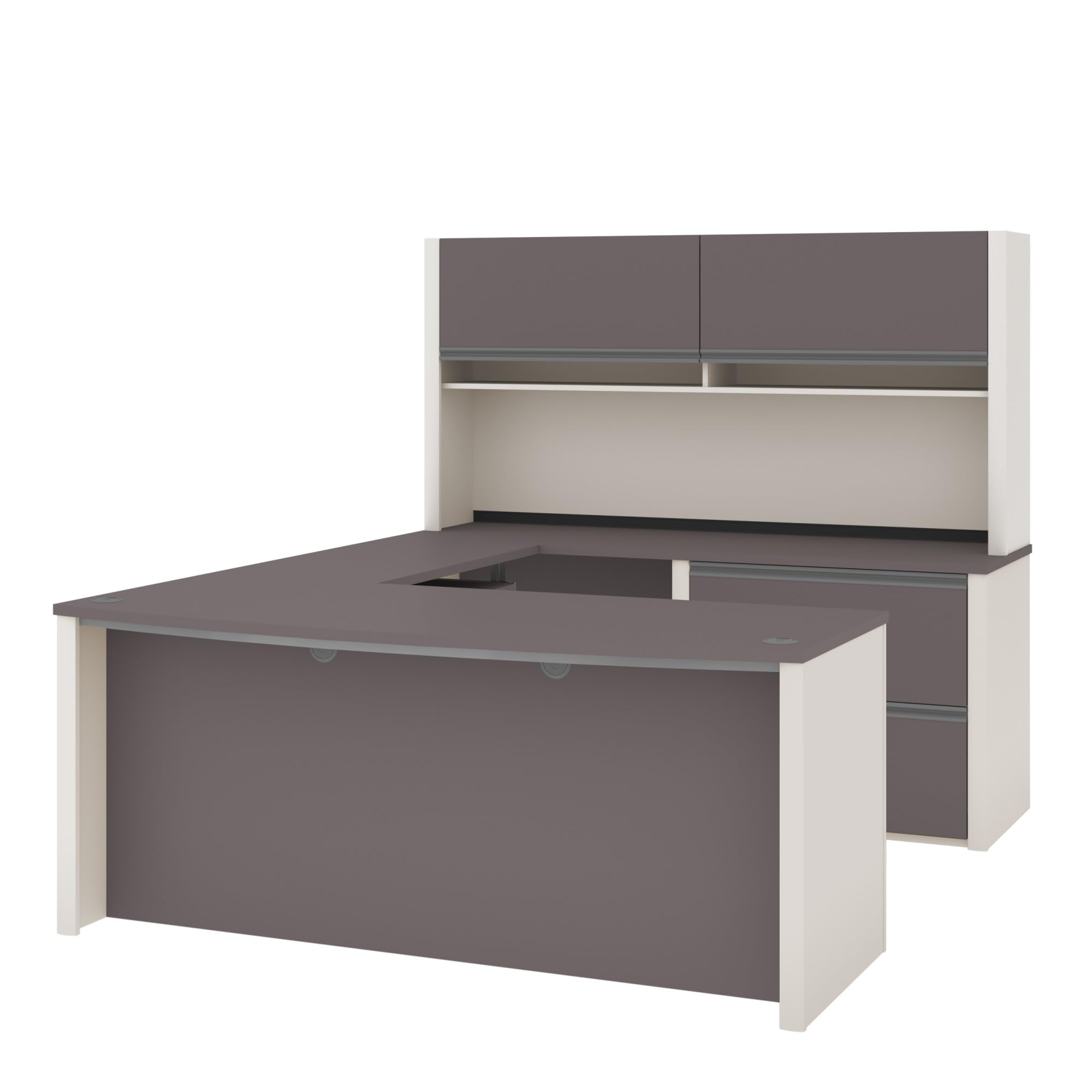 BESTAR Connexion U-Shaped Executive Desk with Lateral File Cabinet and Hutch, 72W, Slate/Sandstone