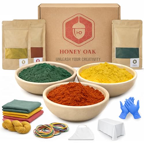 Honey Oak Natural Tie Dye Kit | 3 Color Extract Set - Olive Green, Sunflower Yellow, Turkey Red | Plant-Based Fabric Dyes for Shibori & DIY Fabric Art | Easy to...