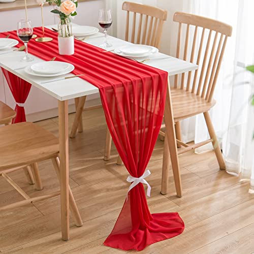 CHUQING Chemin de Table pour Mariage, Communion, Anniversaire, décoration de Table de Mariage, 3 m - Dimensions : 70 x 300 cm (Rouge, Mousseline)