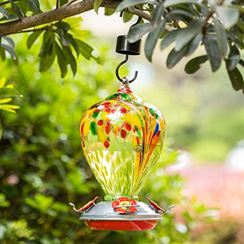 Muse Garden Hummingbird Feeders for Outdoors Hanging, Blown Glass Hummingbird Feeder, Hummingbird Gi