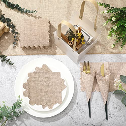 Panelee-100-Pcs-Burlap-Cocktail-Dessert-Napkins-Rustic-Scalloped-Paper-Napkins-Decorative-Napkins-Bulk-Disposable-Party-Napkins-for-Wedding-Baby-Shower-Dinner-Birthday-5-x-5-Inch Panelee 100 Pcs Burlap Cocktail Dessert Napkins Rustic Scalloped Paper Napkins Decorative Napkins Bulk Disposable Party Napkins for Wedding Baby Shower Dinner Birthday 5 x 5 Inch