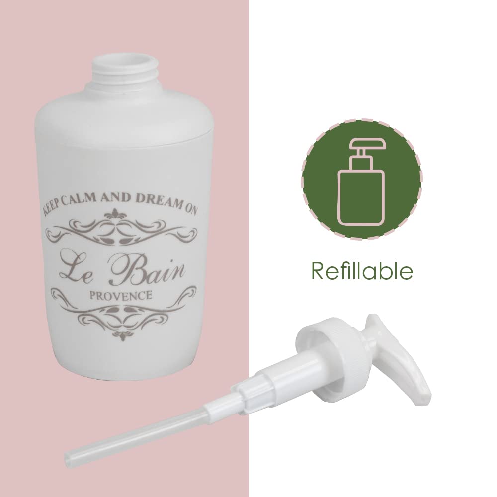 Home Basics - Juego de baño de 7 piezas (blanco), hecho de plástico, incluye vaso, soporte para cepillo de dientes, jabonera, dispensador de loción, soporte para bolas de algodón, soporte para cepillo
