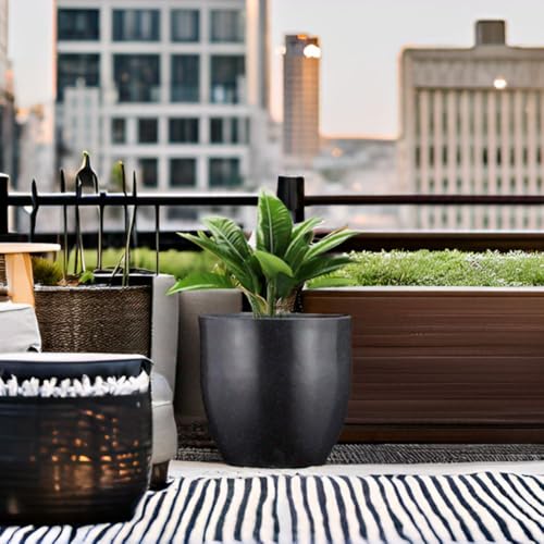 Image of Go Hooked Pluto Black Indoor Planter Pot 15 Inch | Lightweight Modern Round Plant Pot for Living Room, Balcony & Office | Decorative Polymer Pot for Live & Artificial Plants
