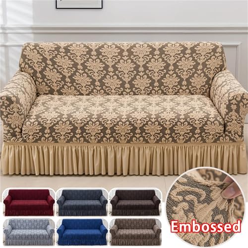Housse de canapé jacquard extensible motif gaufré 1 place gris
