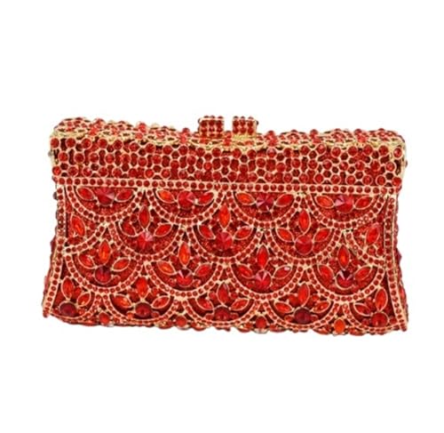 HKYBCF Bolsos de pedrería Bolsos de mano cristal for mujer, bolsos noche con diamantes imitación, metal for boda o novia, for(Red)