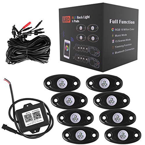 LEDKINGDOMUS RGB LED Rock Lights for Truck Jeep UTV with Bluetooth Controller, Music Mode - 8 Pods Multicolor Neon LED Light Kit, Under Glow Color Changing Rock Light Kit for Truck ATV