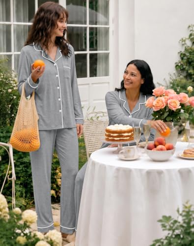 Image of SWOMOG Womens Pajamas Set Long Sleeve Sleepwear Button Down Nightwear Soft Cotton Pj Lounge Sets