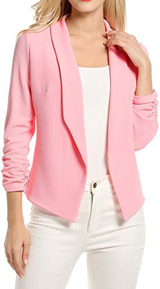 DEELIN Womens Clothes Sale Clearance Winter Long Sleeve 3/4 Sleeve Blazer Open Front Cardigans Suit Turn Down Collar Jacket Work Office Ladies Coats(Pink,M)