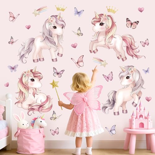 wondever Vinilos Decorativos Unicornio Mariposa Rosa miniatura 1